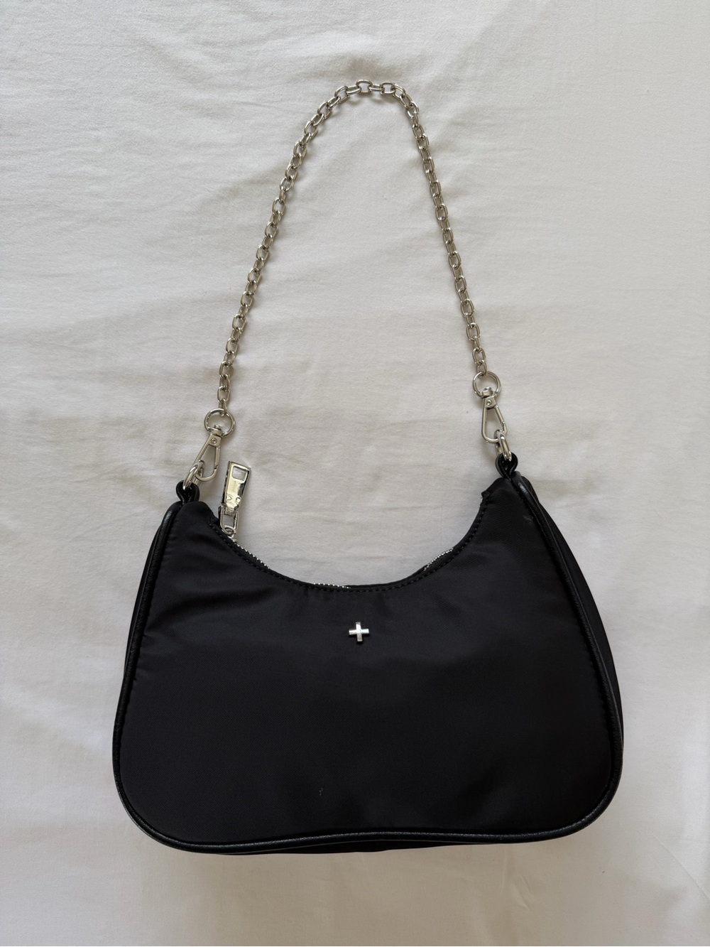 Peta + Jain Black Shoulder Bag with Silver Chain with additional crossbody strap